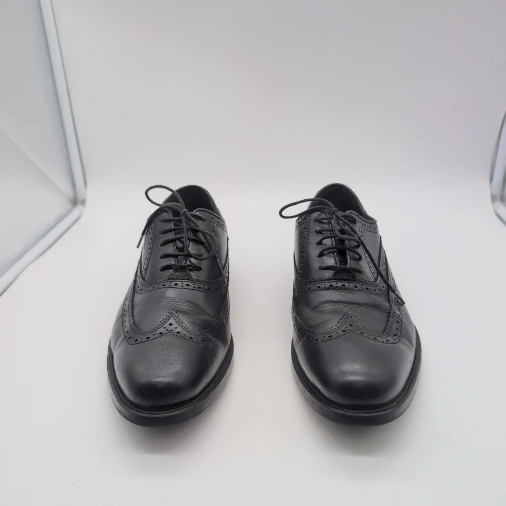 Johnston And Murphy Sz 9.5 Black Sheepskin Leather Duvall Oxford Wingtip Shoes